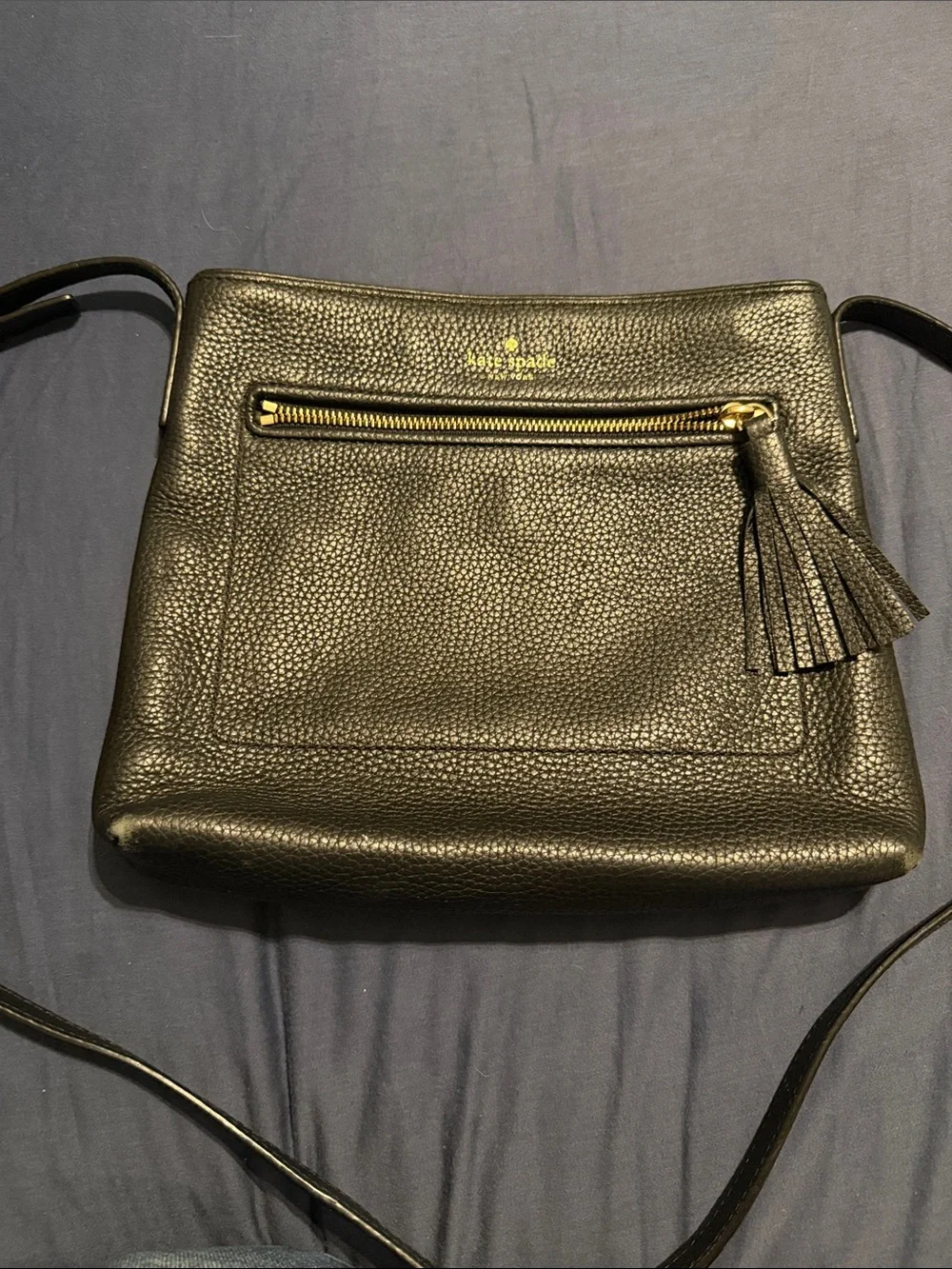 kate spade Black Pebbled Leather Messenger Crossbody with Gold Hardware